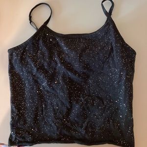 A black sparkling cami or tank cropped